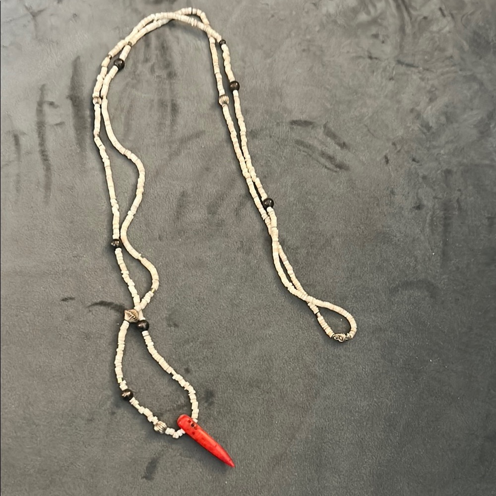 Anthropologie Cream and Red Beaded Necklace